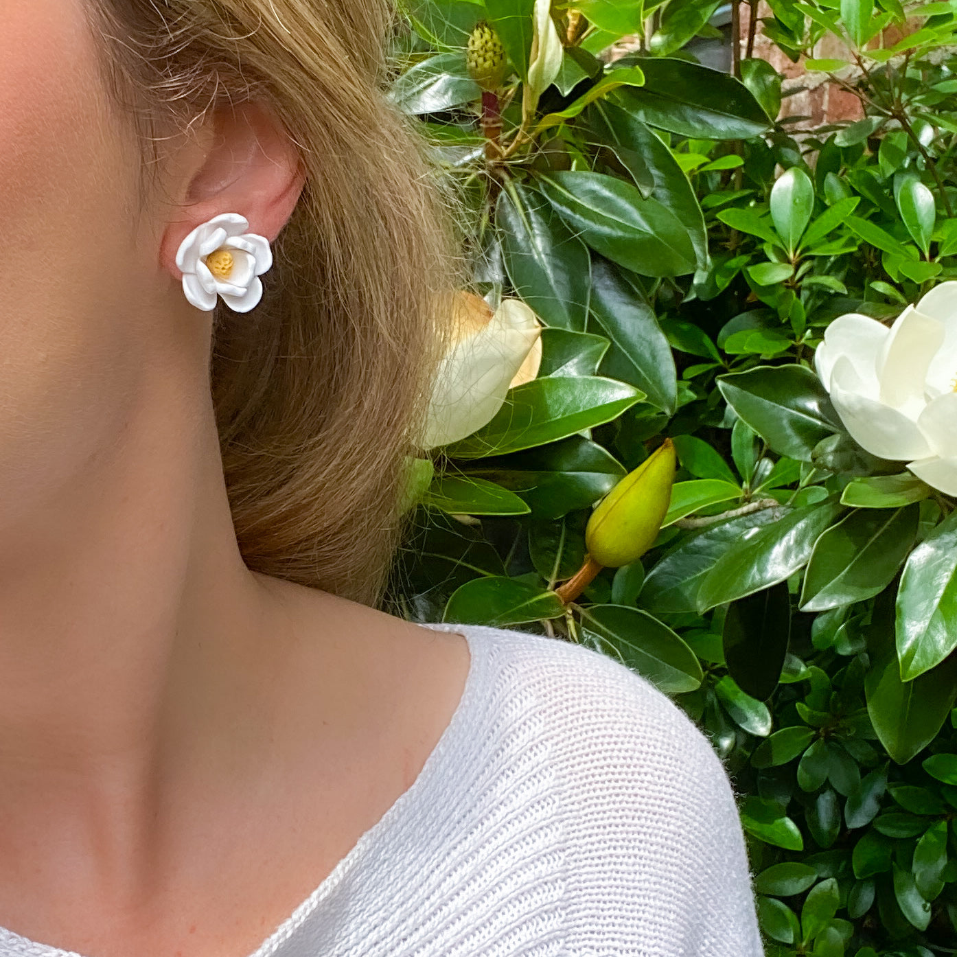 Magnolia Flower Stud Earrings