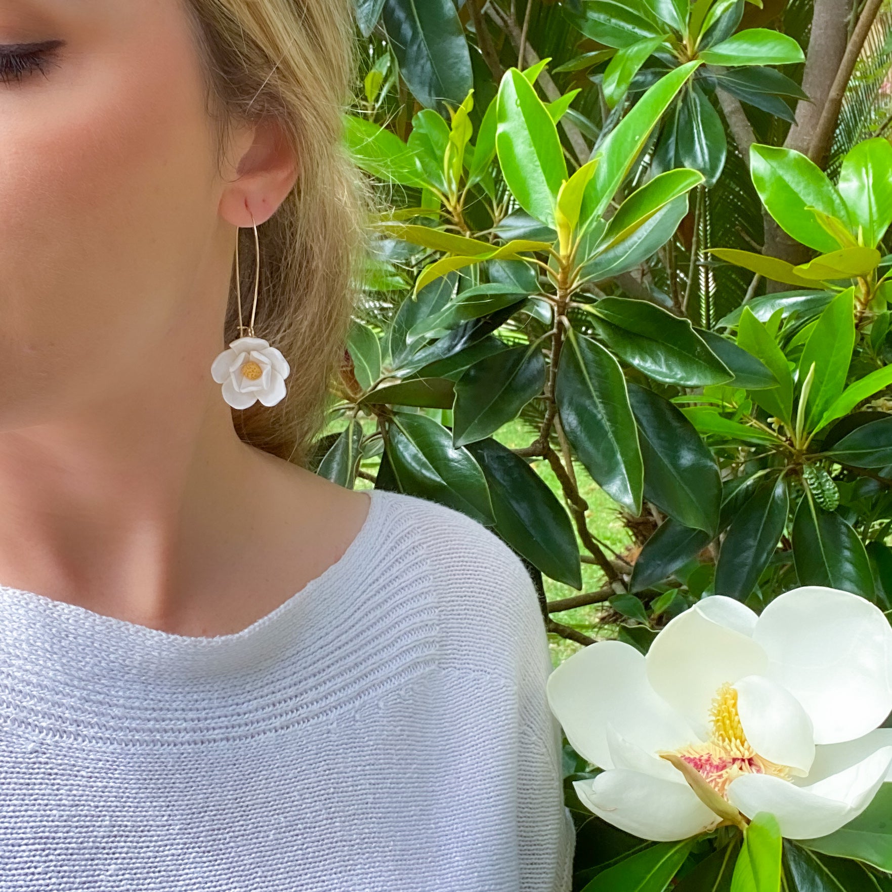 Magnolia Flower Dangle Earrings