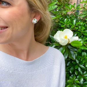 Round Magnolia Flower Stud Earrings