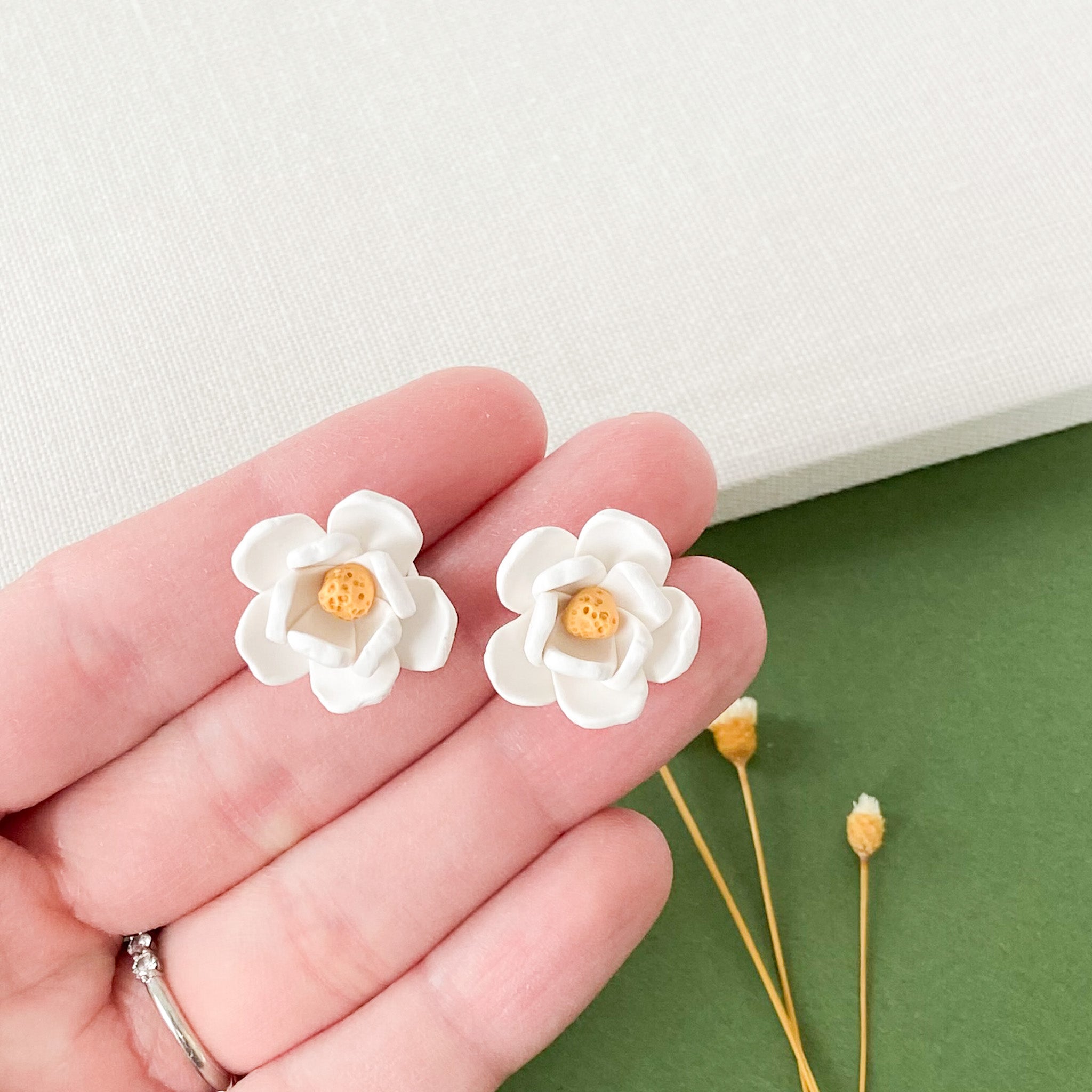 Magnolia Flower Stud Earrings