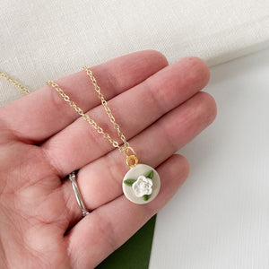 Round Magnolia Flower Pendant Necklace