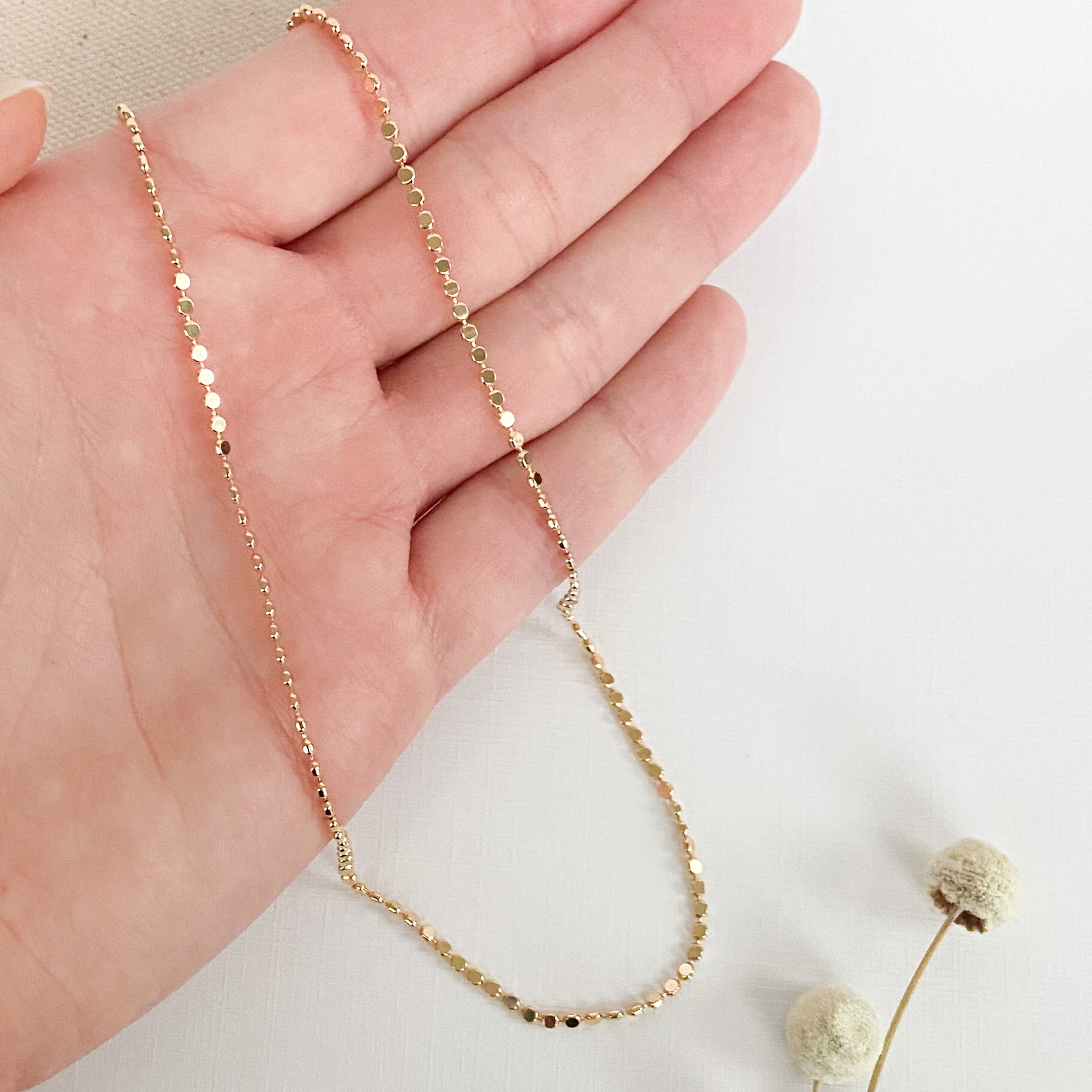 18k Gold Filled Flat Beaded Necklace