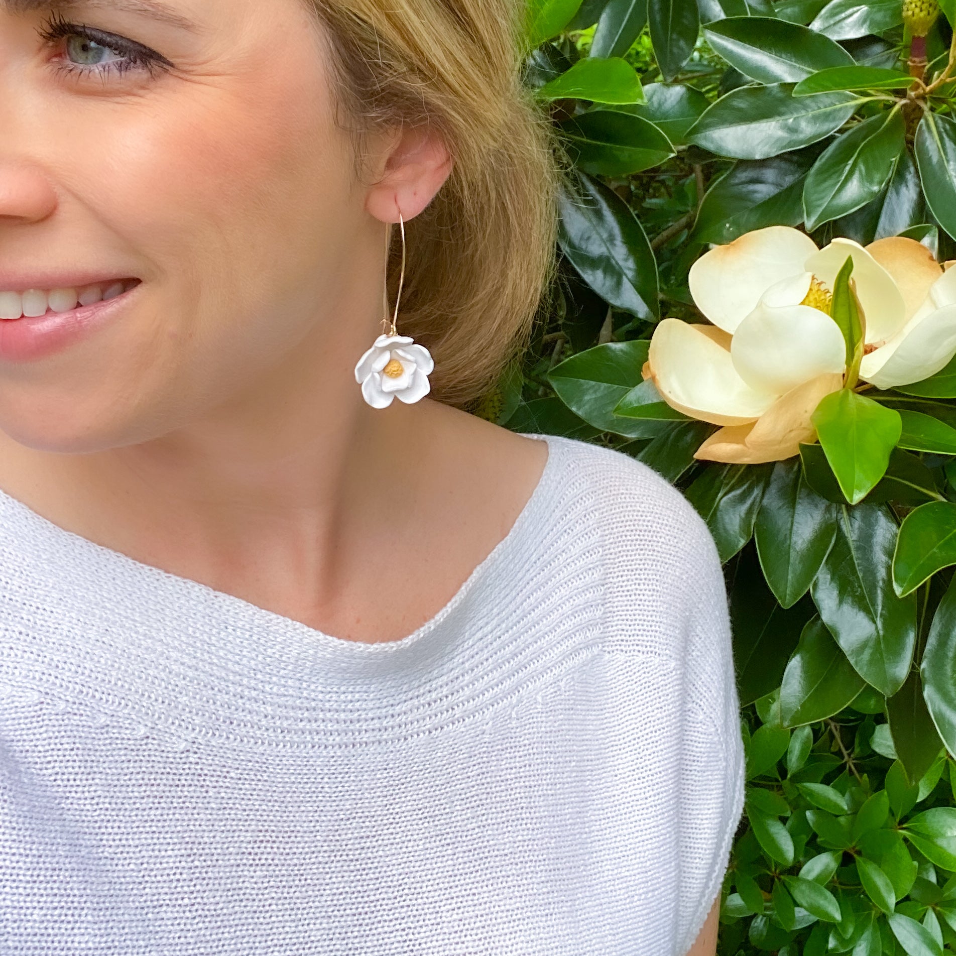 Magnolia Flower Dangle Earrings