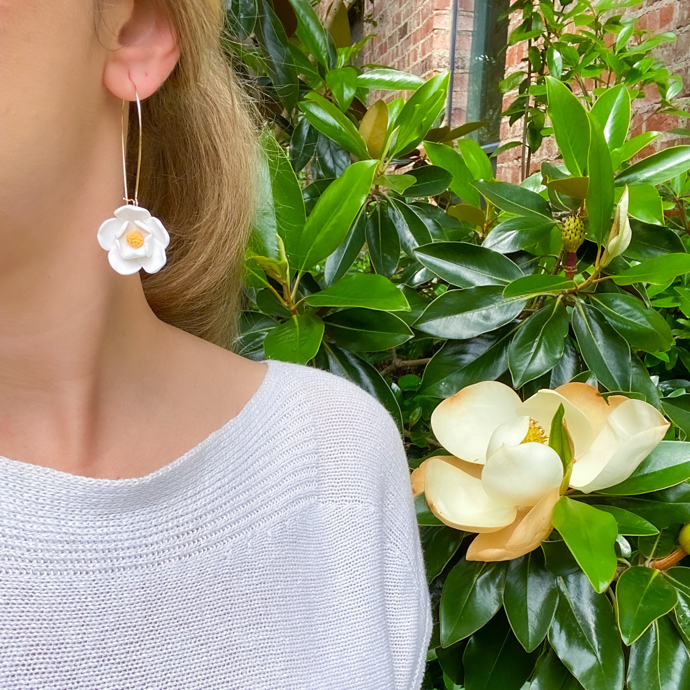 Magnolia Flower Dangle Earrings