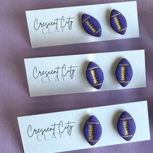 Purple & Gold Football Stud Earrings