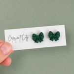 Load image into Gallery viewer, Bow Stud Earrings in Hunter Green
