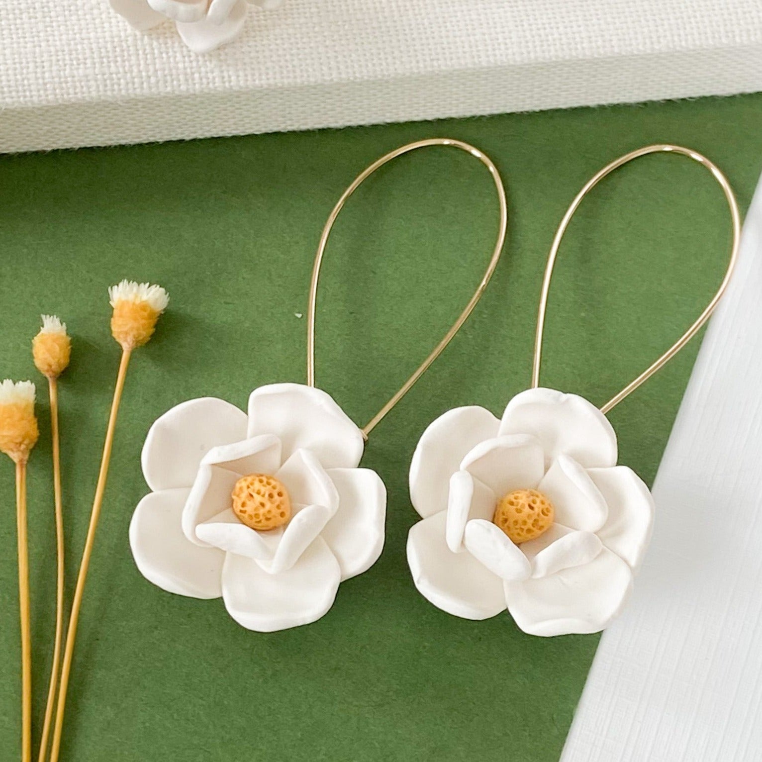 Magnolia Flower Dangle Earrings