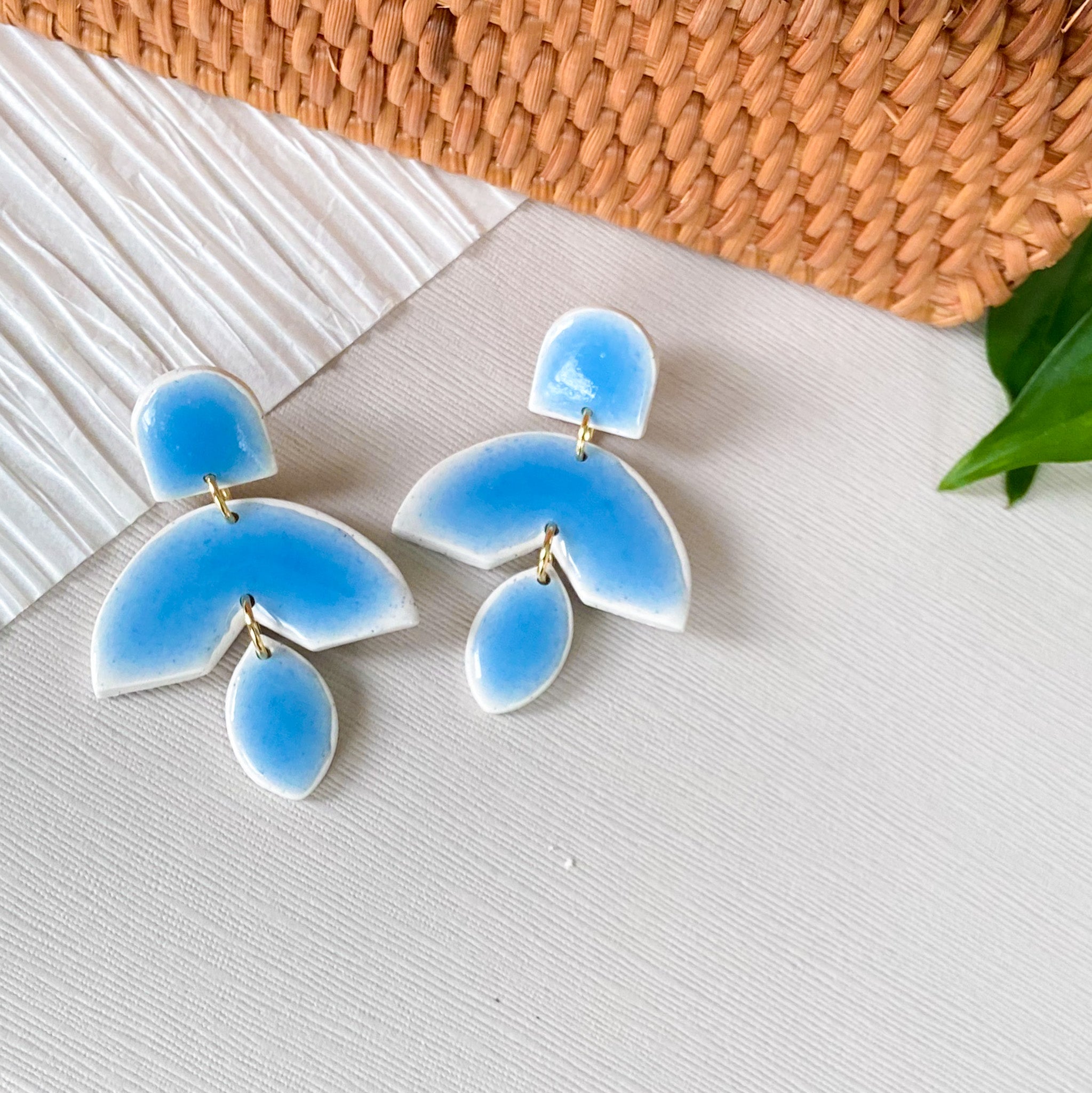 Magnolia Earrings in Faux Ceramic Sky Blue