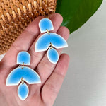 Load image into Gallery viewer, Magnolia Earrings in Faux Ceramic Sky Blue
