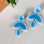 Load image into Gallery viewer, Magnolia Earrings in Faux Ceramic Sky Blue
