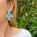 Load image into Gallery viewer, Magnolia Earrings in Faux Ceramic Sky Blue
