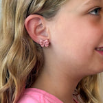 Load image into Gallery viewer, Bow Stud Earrings in Shimmery Pink
