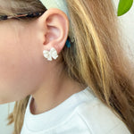 Load image into Gallery viewer, Bow Stud Earrings in Shimmery Pearl
