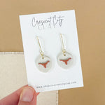 Load image into Gallery viewer, Longhorn Earrings in Burnt Orange &amp; Speckled Birch
