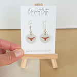 Load image into Gallery viewer, Longhorn Earrings in Burnt Orange &amp; Speckled Birch
