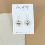 Load image into Gallery viewer, Longhorn Earrings in Burnt Orange &amp; Speckled Birch
