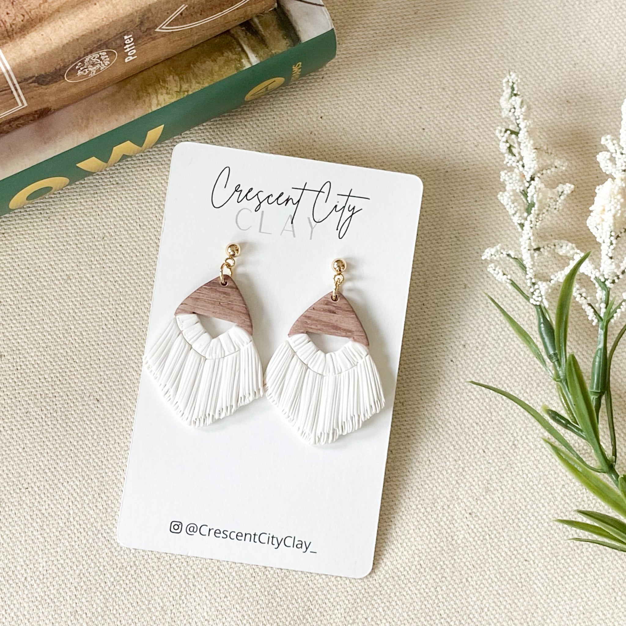 Faux Macrame Dangles in White