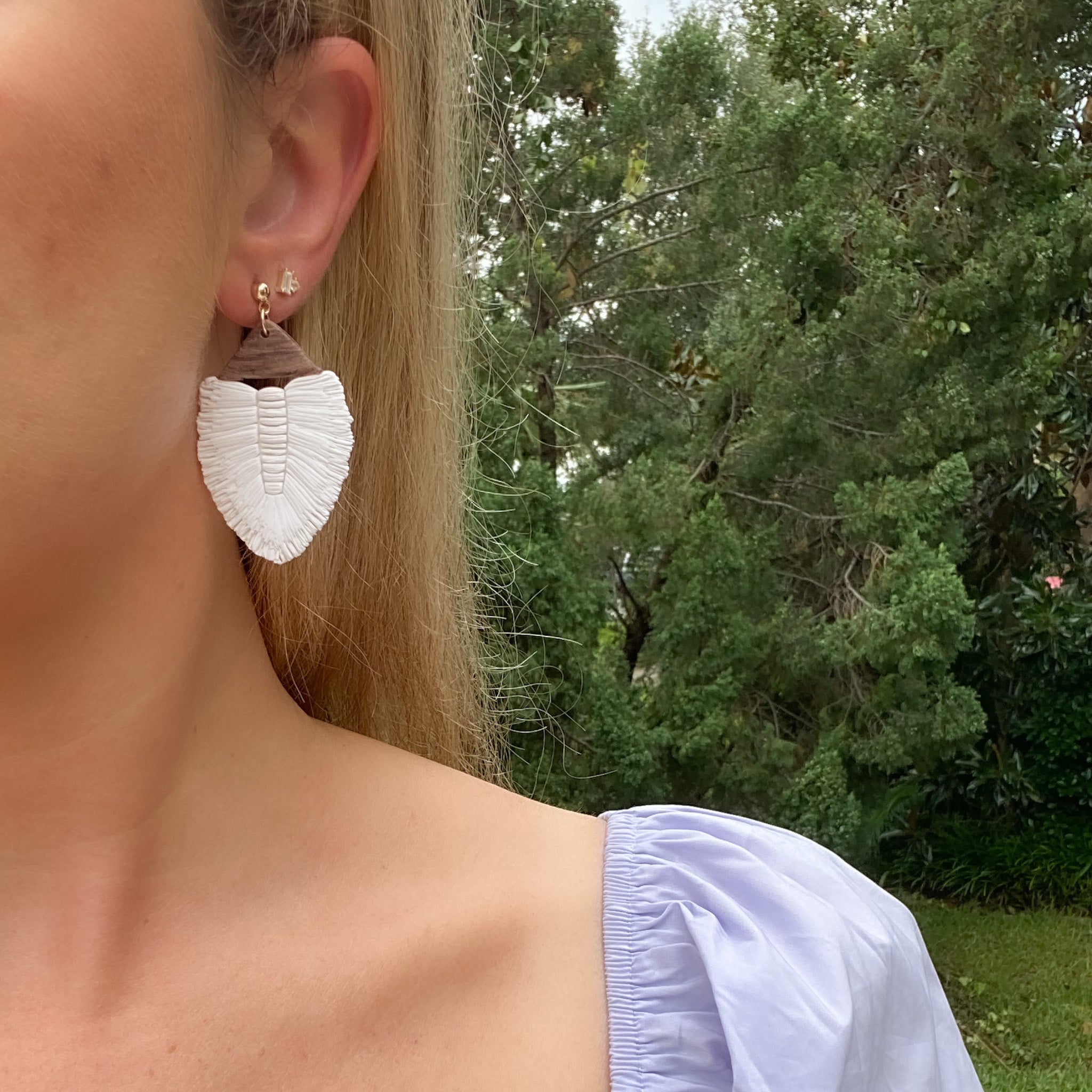 Faux Macrame Dangles in White
