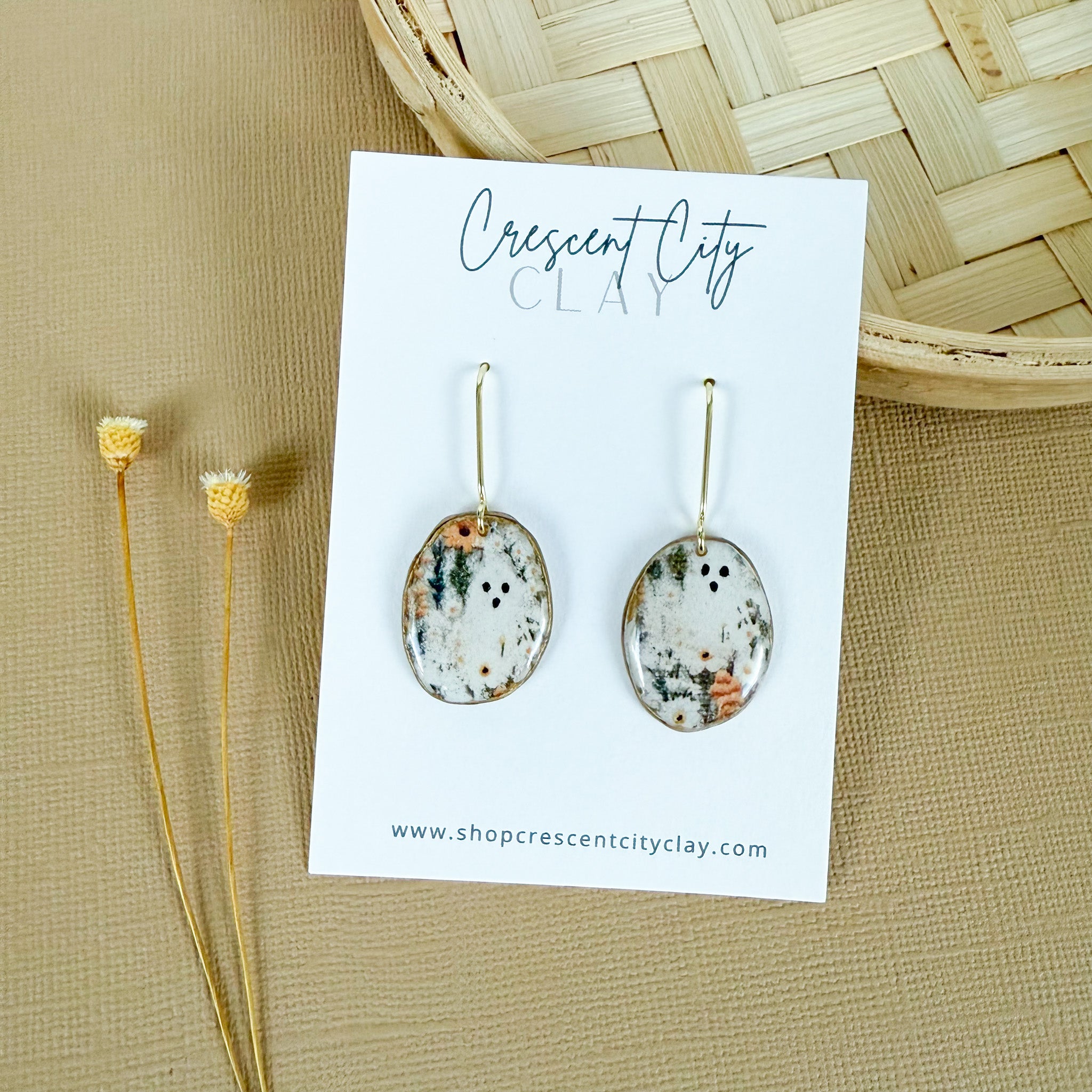 Vintage Ghost Oval Dangle Earrings