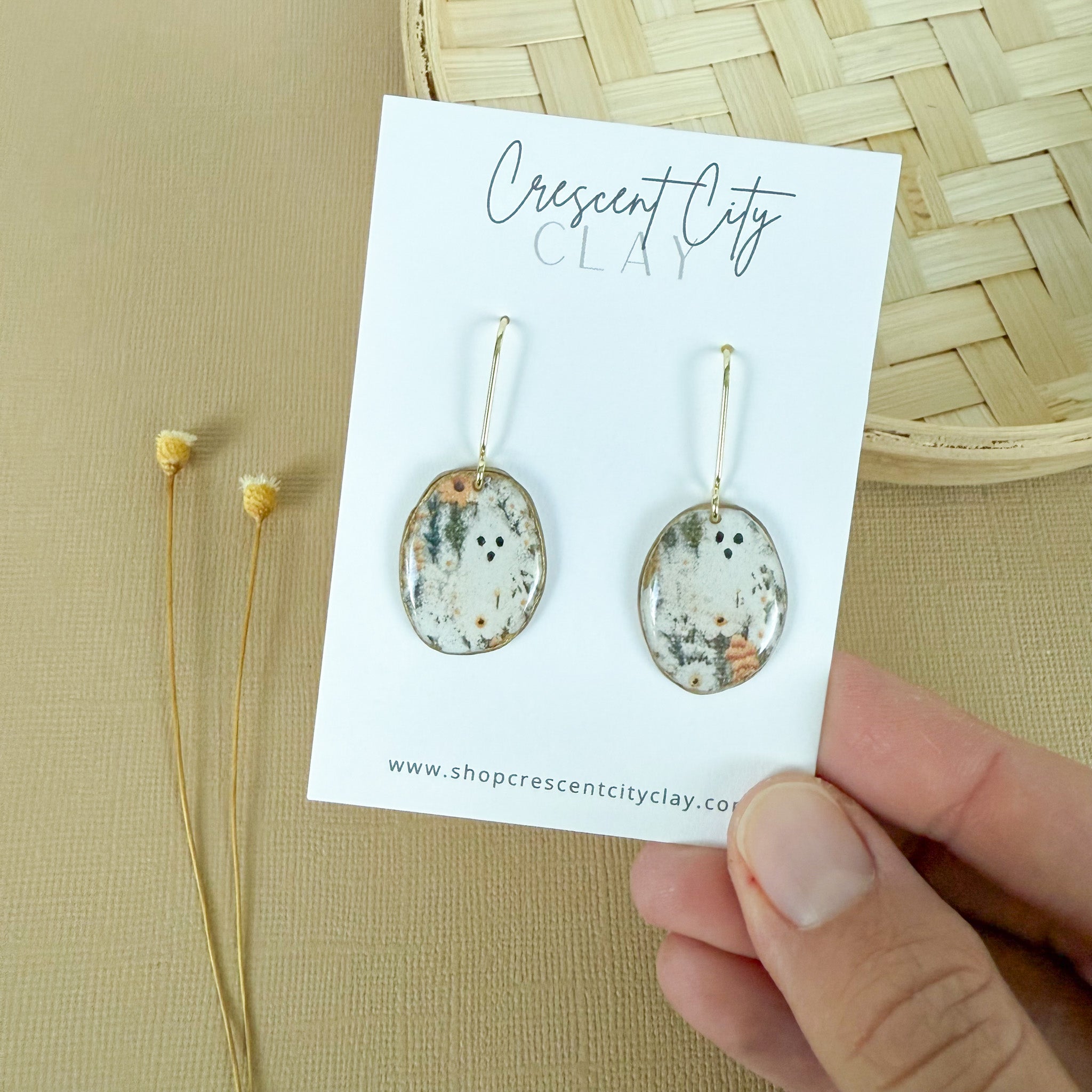 Vintage Ghost Oval Dangle Earrings