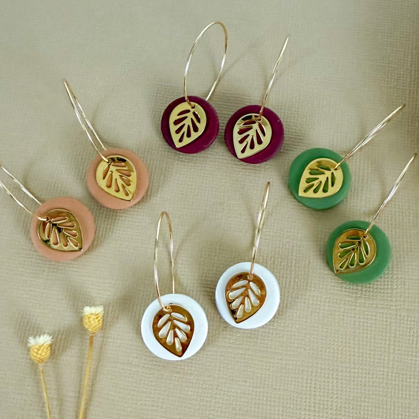 Gold Leaf Hoop Earrings