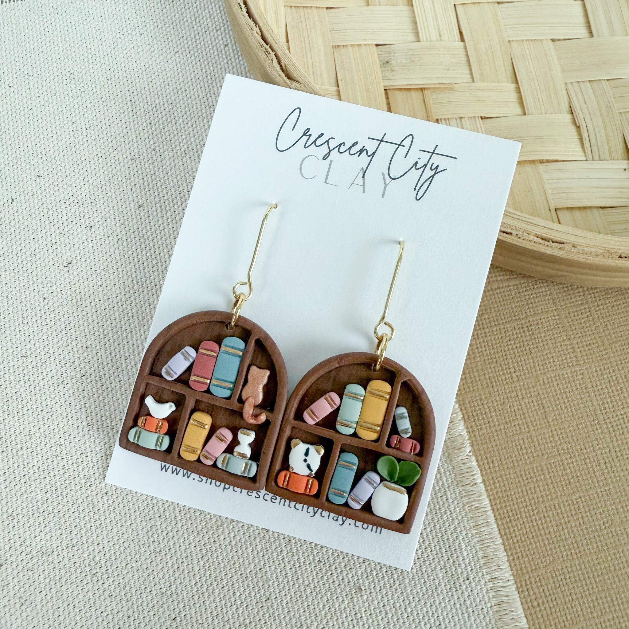 Miniature Bookcase Earrings -- Arch Design