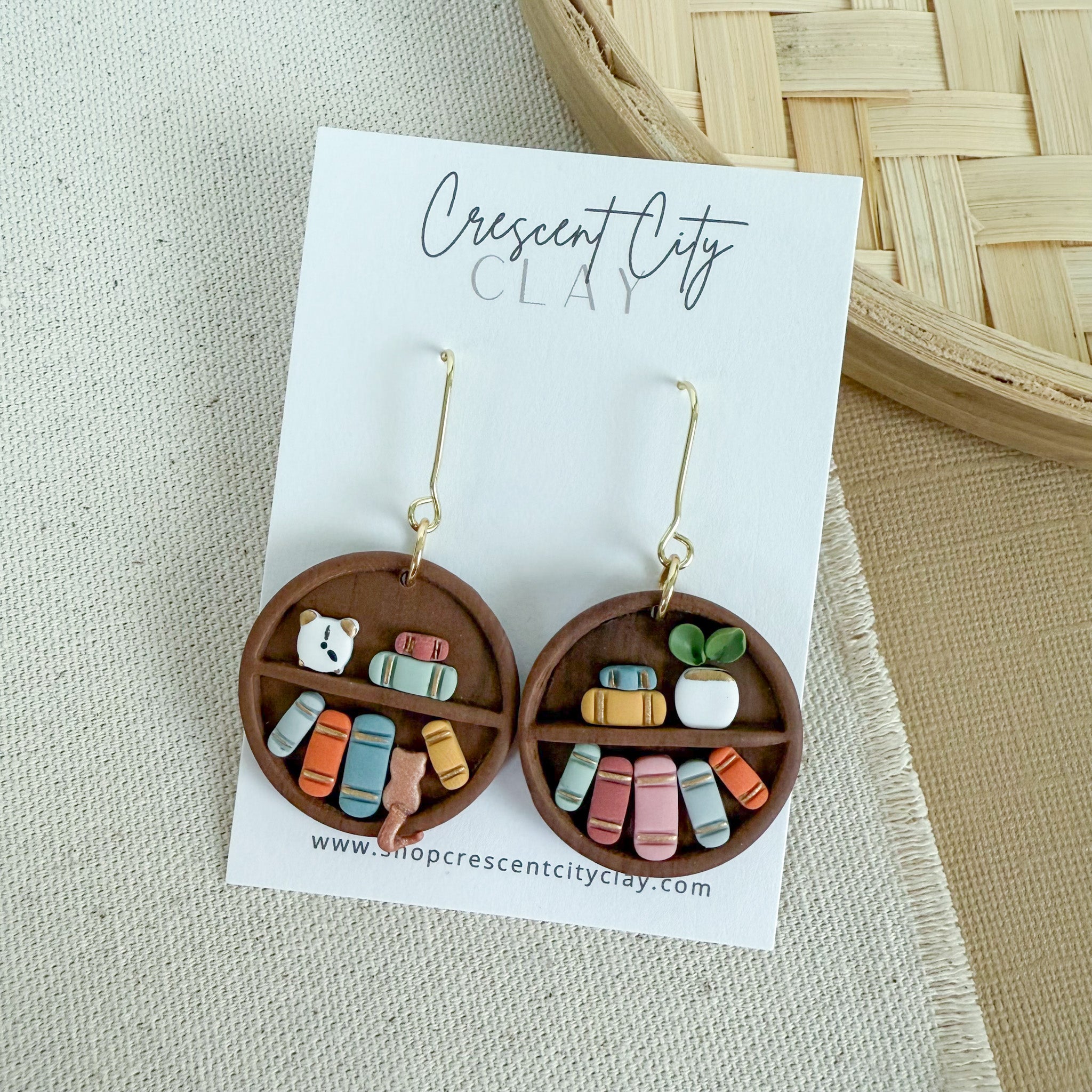Miniature Bookcase Earrings -- Round Design
