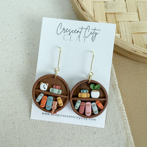 Miniature Bookcase Earrings -- Round Design