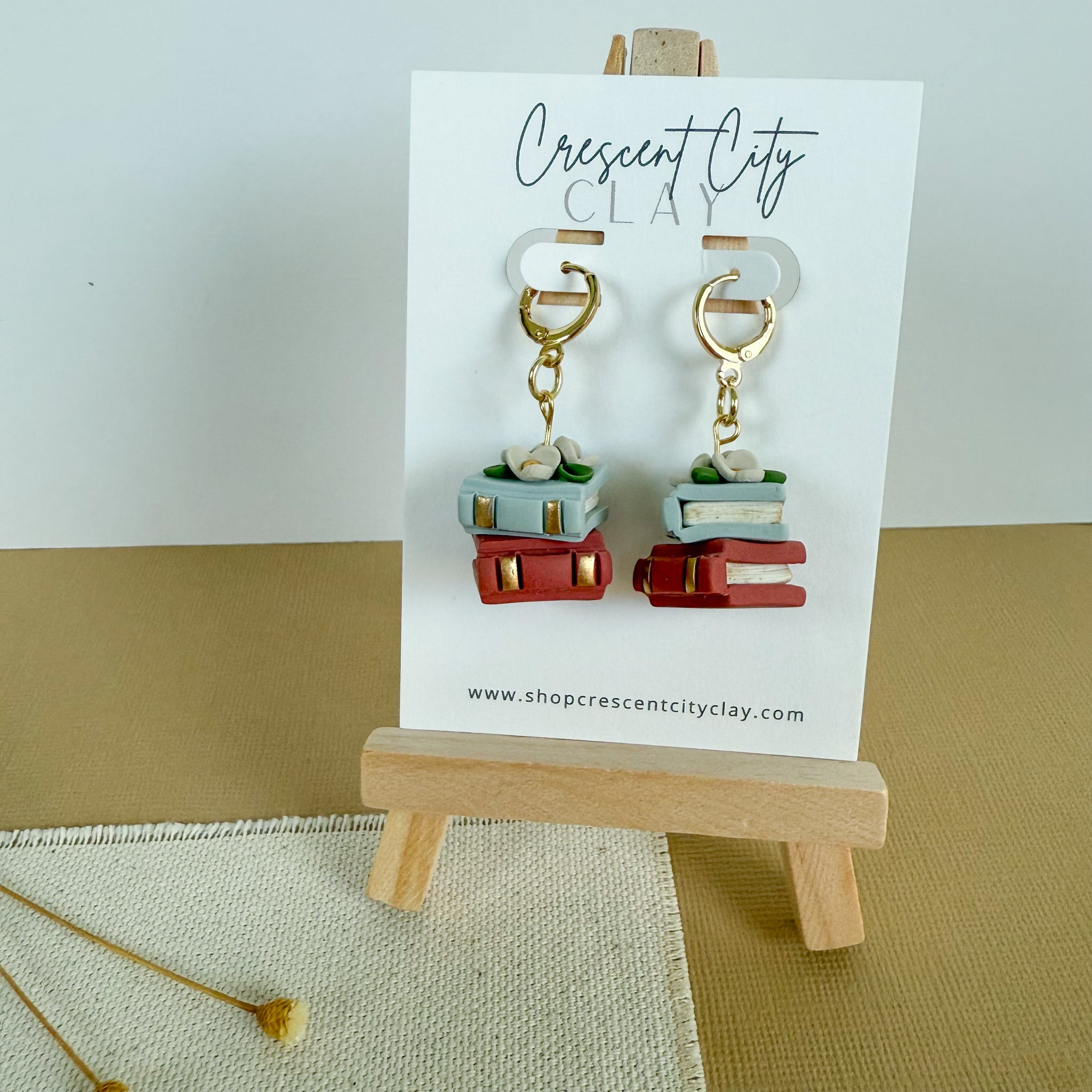 Book Stack Floral Dangle Earrings