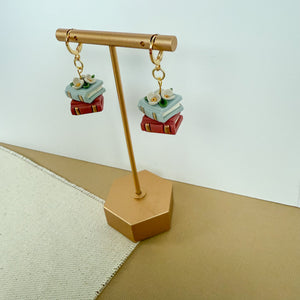 Book Stack Floral Dangle Earrings