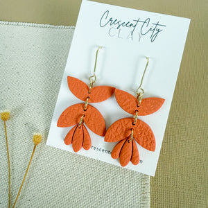 3-Tiered Leather Textured Earrings in Pumpkin