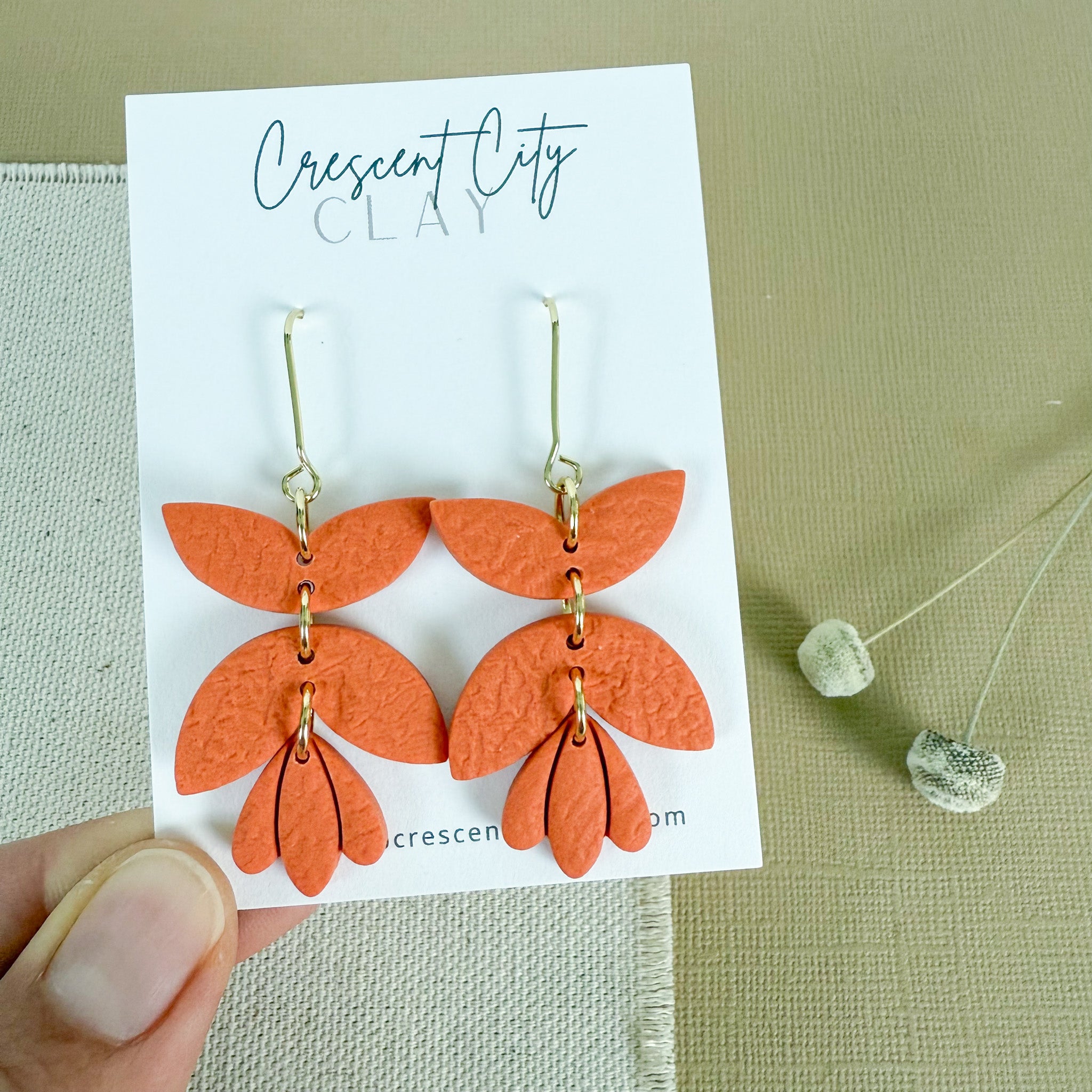 3-Tiered Leather Textured Earrings in Pumpkin