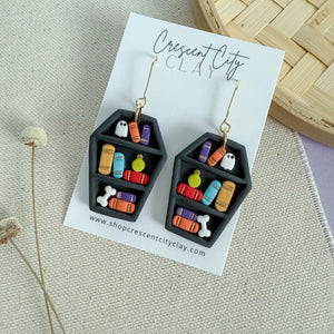 Black Coffin Bookcase Earrings