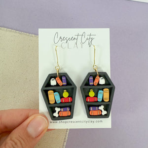 Black Coffin Bookcase Earrings