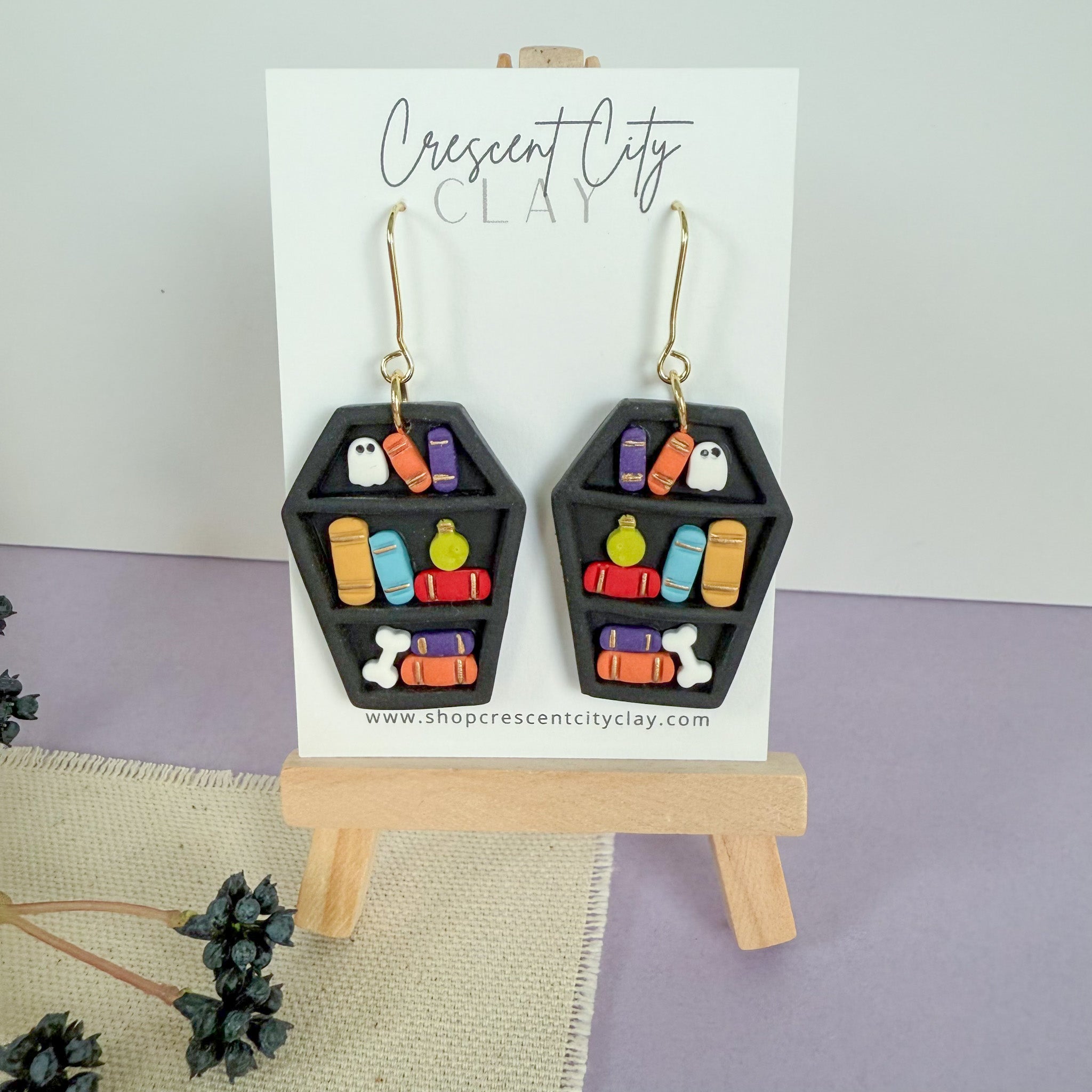 Black Coffin Bookcase Earrings