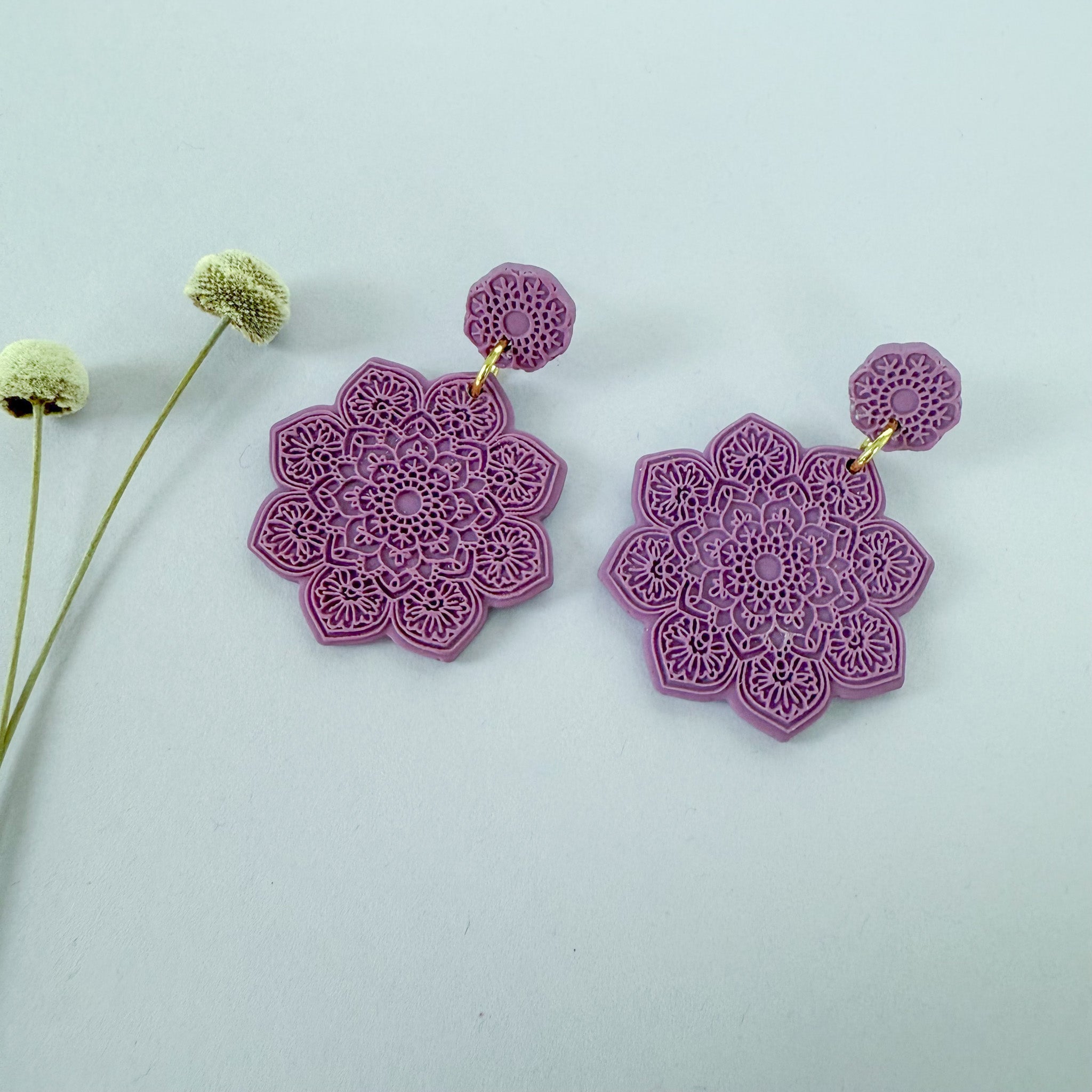 Mandala Earrings in Mulberry