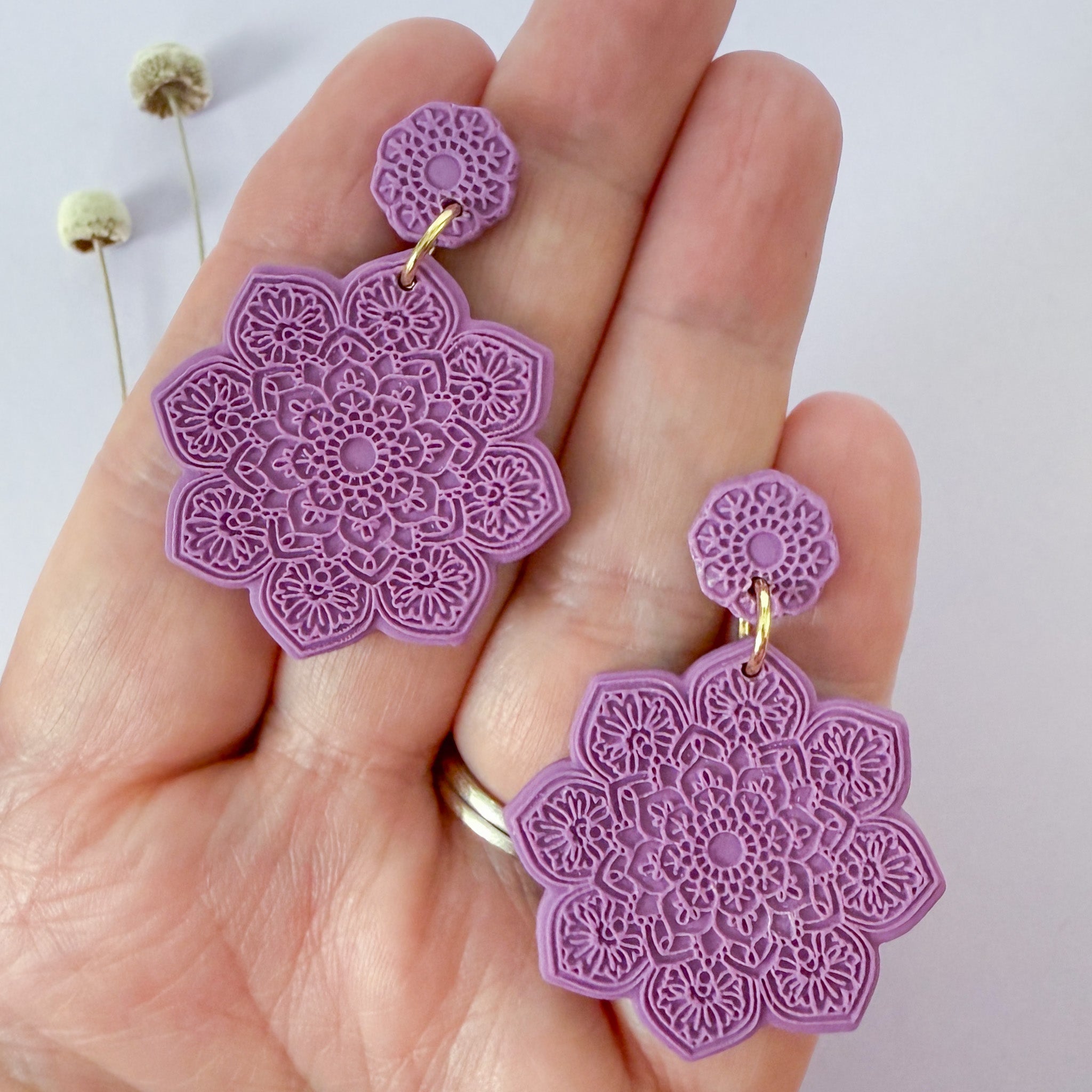 Mandala Earrings in Mulberry