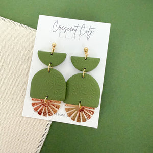Tiered Arch Earrings with Leaf Texture in Olive