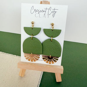 Tiered Arch Earrings with Leaf Texture in Olive