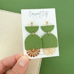 Load image into Gallery viewer, Tiered Arch Earrings with Leaf Texture in Olive
