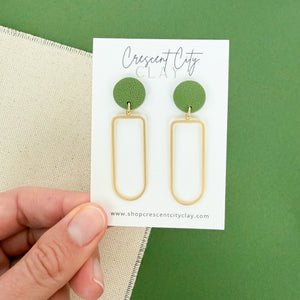 Julia Earrings in Textured Olive Green
