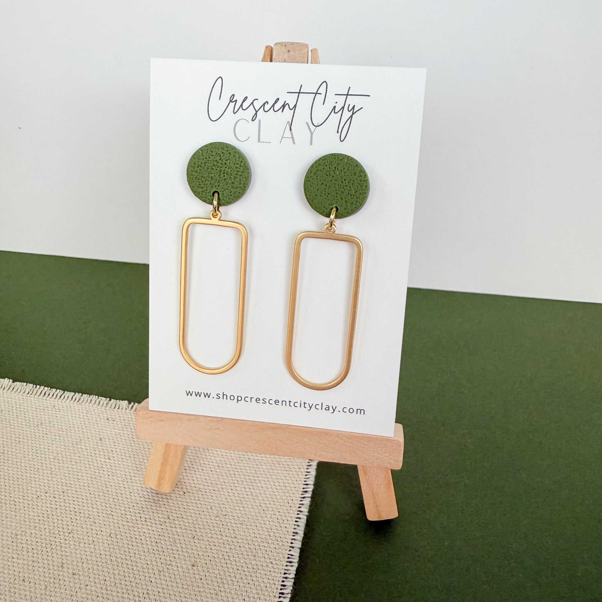Julia Earrings in Textured Olive Green