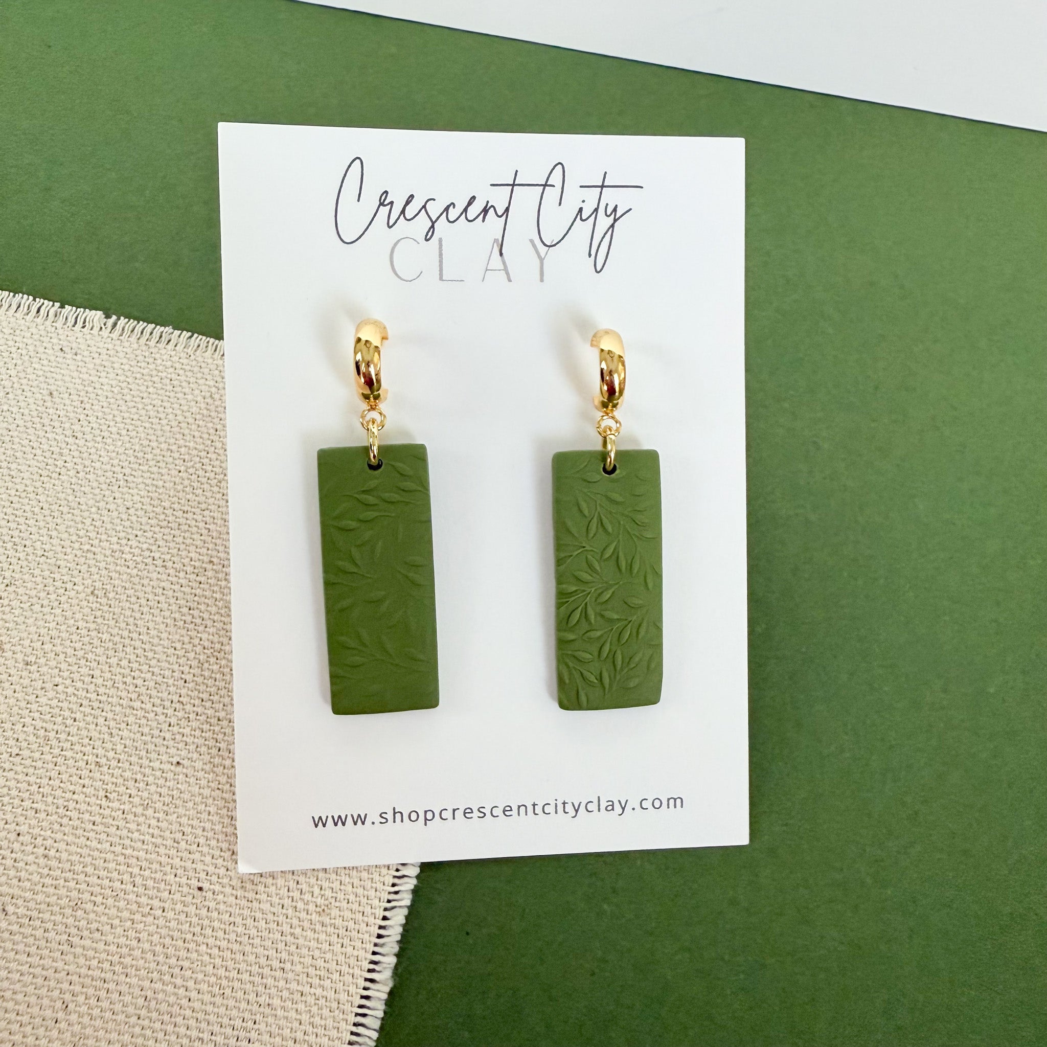 Rita Earrings with Leaf Texture in Olive