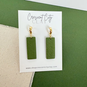 Rita Earrings with Leaf Texture in Olive