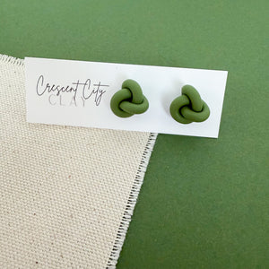 Knot Stud Earrings in Olive Green
