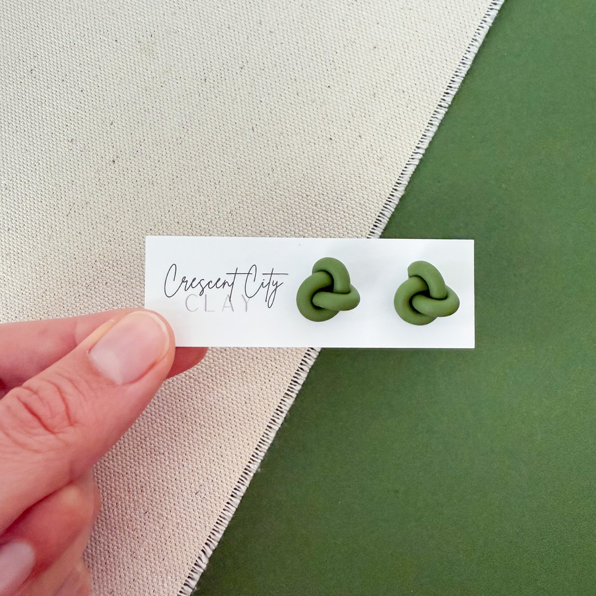 Knot Stud Earrings in Olive Green