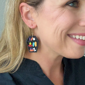 Black Coffin Bookcase Earrings