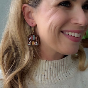 Miniature Bookcase Earrings -- Arch Design