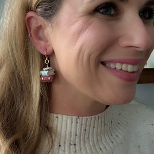 Book Stack Floral Dangle Earrings
