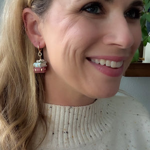 Book Stack Floral Dangle Earrings